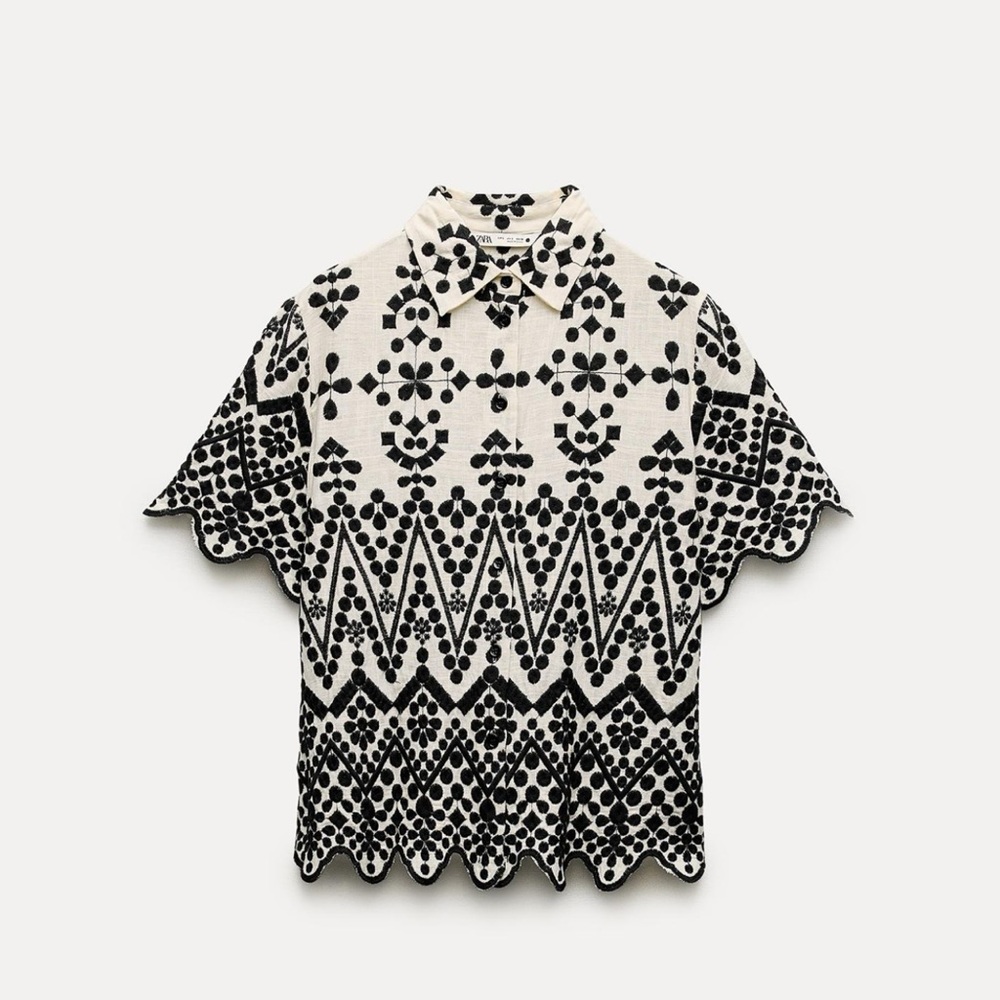 Zara contrast embroidered shirt. ZW collection - Picture 3 of 10